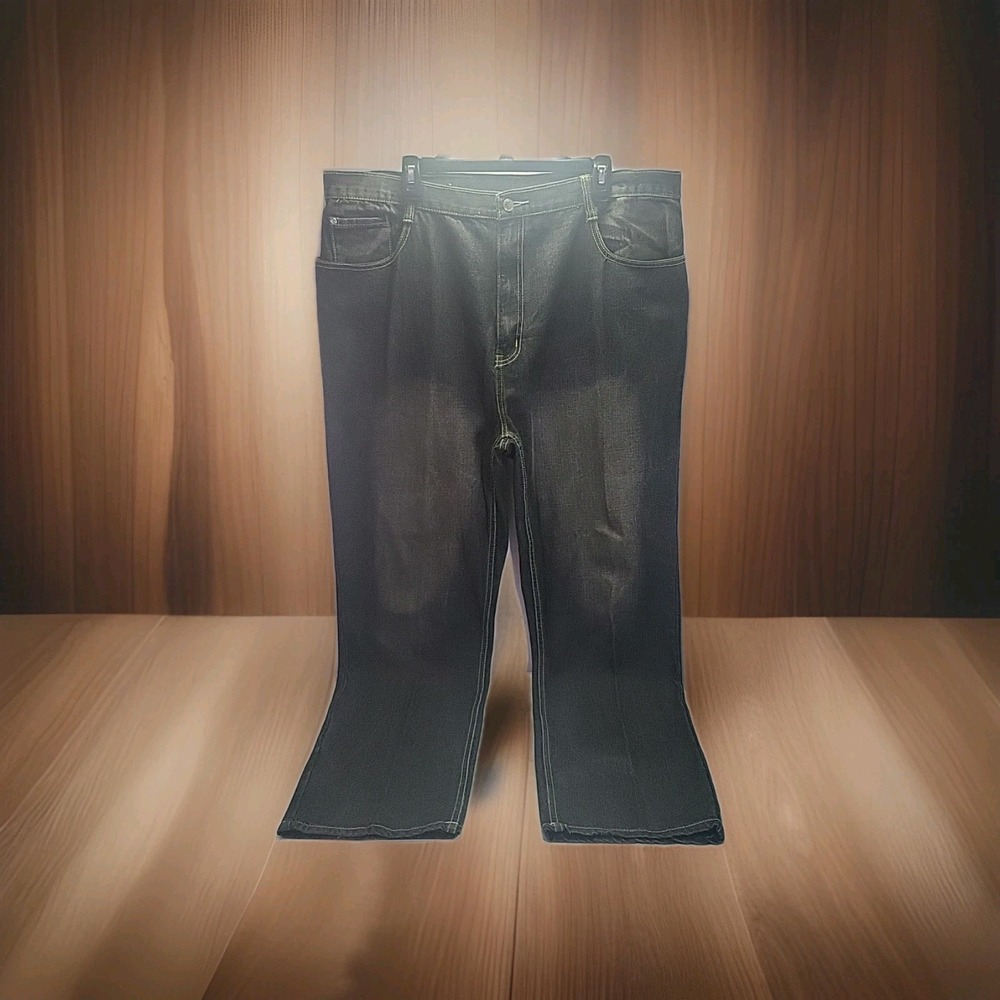 Culture Jeans Collection Mens Sz 48×32 Black Denim Yellow Baggy Y2K Hip Hop